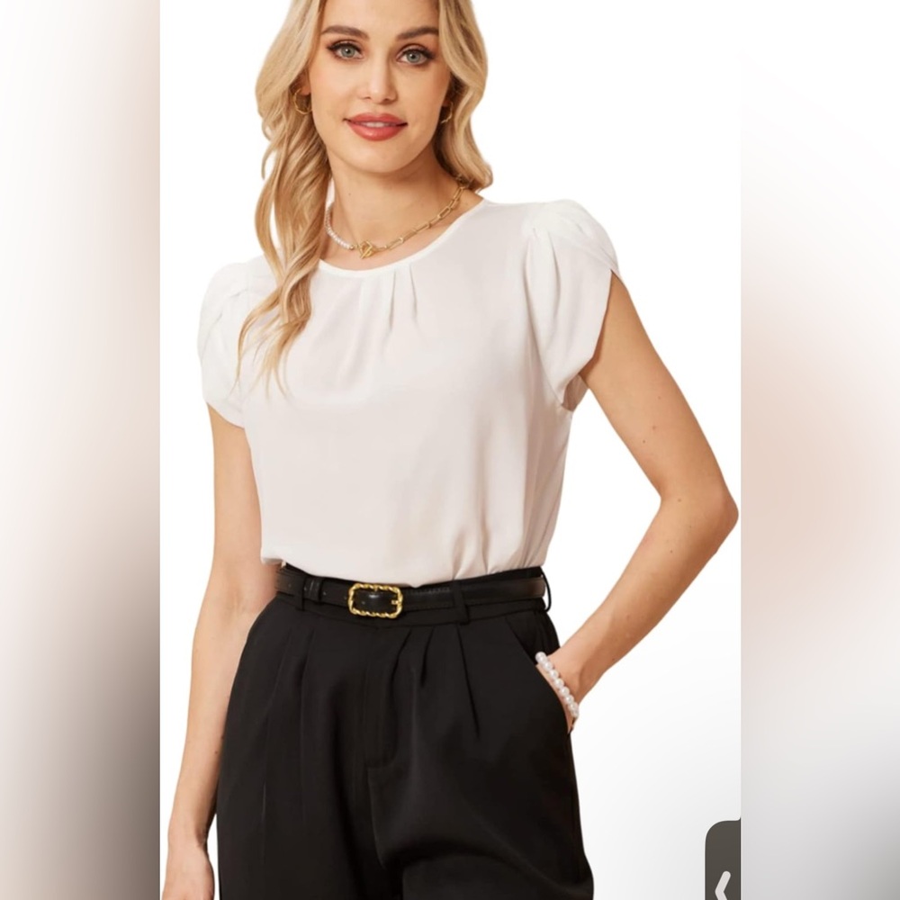 Floerns Women's Keyhole Chiffon Short Sleeve Blouse Tops